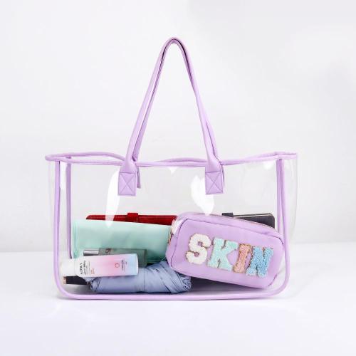 Chic Girls U Shape Short Clear Tote Bag Women Bright Jelly Color Shopping Dating Transparent PVC Handbags Clear Tote Bag