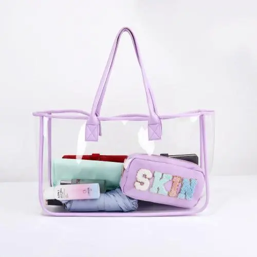 Chic Girls U Shape Short Clear Tote Bag Women Bright Jelly Color Shopping Dating Transparent PVC Handbags Clear Tote Bag