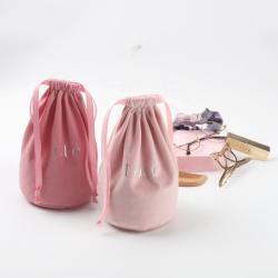 Round Bottom Pink Velvet Dust Pouch Cosmetic Drawstring Jewelry Gift Storage Bags