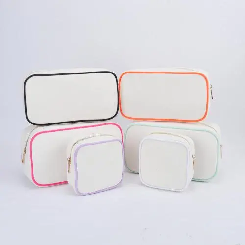 Low MOQ Wholesale Stock Multi Colors Zipper Christmas Cosmetic Bag Outdoor Travel Portable Cute Elegant Girls Canvas Makeup Bag
