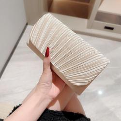 Women Evening Bags Clutch Purse Handbag Champagne Pleated Fabric Wedding Cocktail Party Clutch Bag Ladies