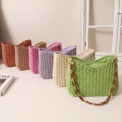 Summer grass woven new single shoulder solid color beach resort bag