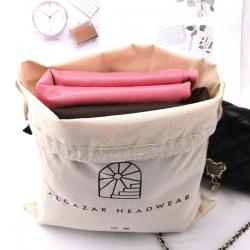 Custom Logo Printing Big Size 100% Cotton Hat Headwear Clothes Storage Bag Drawstring Muslin Shopping Dust Cotton Pouch