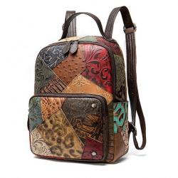 2020 Hot Selling Women's Genuine Embossed Leather School Laptop BackPack