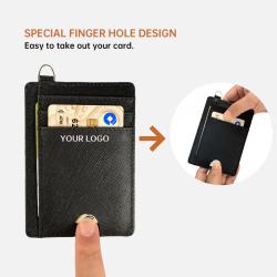 RFID custom genuine Saffiano leather Front Pocket Slim Minimalist Wallets ID cardholder credit card holder lanyard wallet