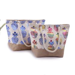 Factory Sale Cotton One Shoulder Shopping Bag Women Pineapple Print Handbag Beach Bag