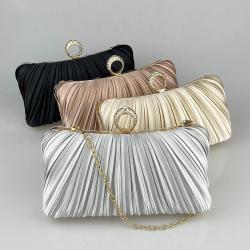 New Satin pleated clutch rhinestone ring head crossbody bags custom wrinkle pattern evening clutch bags for Party Wedding Bridal evening bag 2024