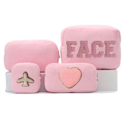 Keymay Hot Sale Lilac Pink Tie Tye S M L Xl Pastel Plush Zipper Cosmetic Bag Velvet Pouch Terry Cosmetic Bag Velvet Makeup Bag