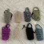 2024 Fashion Mini Acrylic Beaded Woven Handbag Contrast Color Design One Shoulder Crossbody Braided Bucket Bag Women