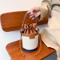 Small Women's Handbag Trendy Fashionable Shoulder Crossbody Bags for Women Contrast Color Texture Pearl Handheld Bucket Bag