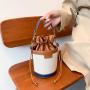 Small Women's Handbag Trendy Fashionable Shoulder Crossbody Bags for Women Contrast Color Texture Pearl Handheld Bucket Bag