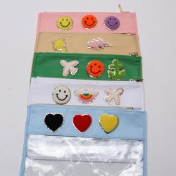 Low MOQ Toiletry DIY Chenille Letter Flat Pouch with Zipper Embroidery  Nylon Clear makeup bags Transparent  PVC Cosmetic Bag