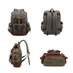 High quality wholesale large Oil Wax Canvas Leather Retro Backpack Large Waterproof school work travel Backpack Daypack for men