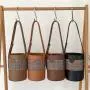 New Style Design Stitching Canvas PU Leather Handbag Retro Hand Bags Ladies Luxury Shoulder Bucket Bag