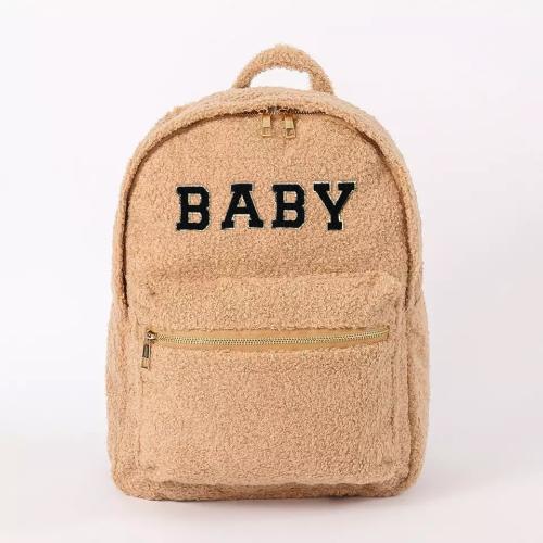 Stock Back to School Brown Chenille Patch Rucksack Sherpa Children Book Bag Teddy Plush Fleece Backpack for Girls