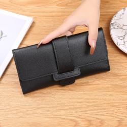 Women's Wallet Ladies Long Trifold Flap Coin Purse Multifunctional Card Bag Buckle Leather Wallet Coin Purse