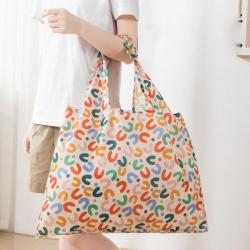 ZX008 Recycled Folding Shopping Bag Nylon Waterproof Storage Bag Multicolor Printed Grocery Washable Tote Bag Picnic Camping