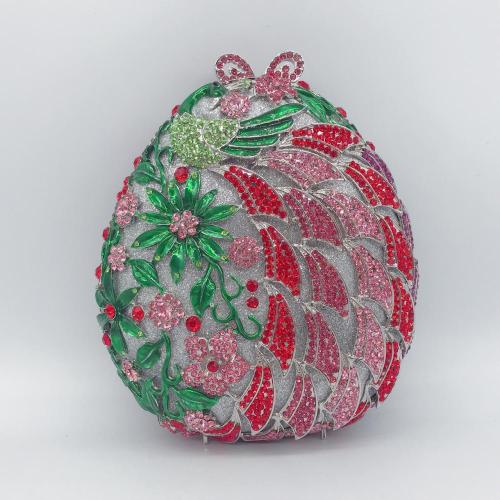 High Quality Factory Price Luxury Rhinestone Purse Diamond Flower Pear-Shaped Clutch Metal Mesh Evening Bag