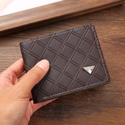 2024 New men's wallet short money wallet fashion casual plaid multi-card slot thin soft wallet coin purse