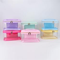 Keymay New Design High Quality RTS Stock Cute Large Capacity Waterproof Pouches Travel Cases Transparent Pvc Bag with Handle