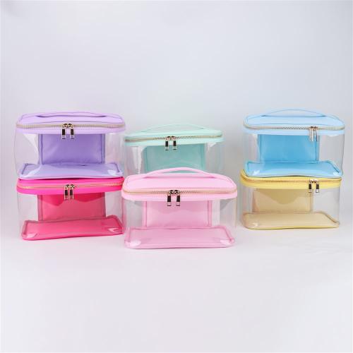 Keymay New Design High Quality RTS Stock Cute Large Capacity Waterproof Pouches Travel Cases Transparent Pvc Bag with Handle