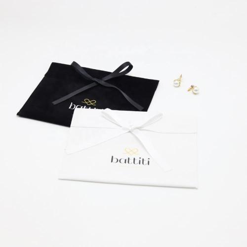 Custom Logo Printed Black White Jewelry Gift Perfume Velvet Envelope Pouch Dust Flap Velvet Packaging Bag