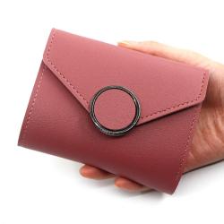 low price Hot Selling Simple Cute Short Wallet Three-fold Small Coin Purse Multi-function Solid Color Wallet For Women