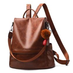 2024 Women's New Fashion Soft Leather Large Capacity Backpack Street Casual Single Strap Shoulder Bag Portable Chains Decoration