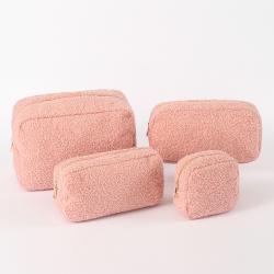 Large Capacity Travel Wholesale Women Winter Soft Teddy Multifunctional Storage Preppy Makeup Pouch Furry Cosmetic Bag