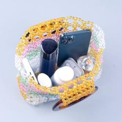 XINYU 2023 Autumn New Mixed Color Hollow out Retro Square Hand Beaded Acrylic Resin Round Handbag