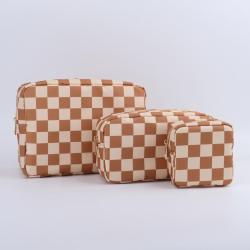 Manufacturer Wholesale Custom Designer Women Cosmetic Bag Nylon Zipper Waterproof Portable Travel Fashion Plaid Makeup Bag