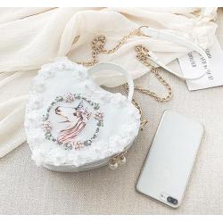 Factory customized heart design girls hand bag Lolita stylish lace decoration women crossbody bag