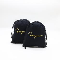 Custom Gold Logo Cotton Packaging Bag For Children Sock Clothing Organic Gift Drawstring Cotton Muslin Shopping Bag