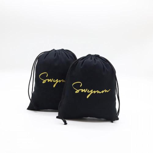 Custom Gold Logo Cotton Packaging Bag For Children Sock Clothing Organic Gift Drawstring Cotton Muslin Shopping Bag