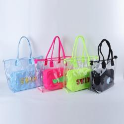 Kreymay 10 Color Stock Wholesale Women Fashion Handbags Shoulder Beach Bag Custom Printing Clear Transparent Pvc Tote Bag
