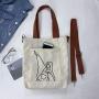ZX020  Eco-friendly Cotton Canvas Tote Shopping Bag With Zipper Student Printed Grocery Washable Shoulder Bag With Pocket
