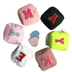 New Trends Best Bridesmaid Gift DIY Letter Patches Mini Nylon Cosmetic Makeup Bag Travel Toiletries Bag Nylon Pouch