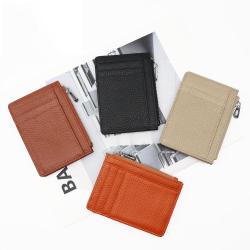 OEW086 Men's Wallet Genuine Leather Zipper Multi-card ID Credit Card Holder RFID Thin Wallet For Men Custom Logo Coin Purse