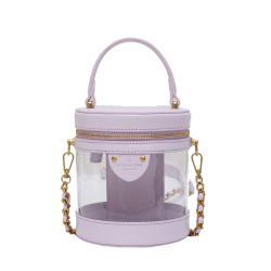 Hot sale women chain transparent bucket bag fashion designer clear PVC hand bag for women