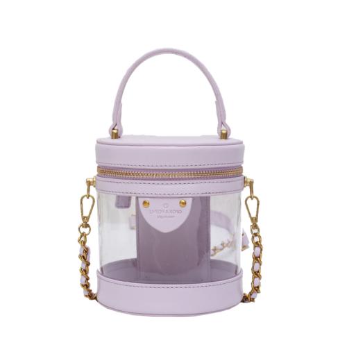 Hot sale women chain transparent bucket bag fashion designer clear PVC hand bag for women