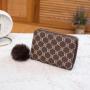 Lady's Fashion Printed Wallet Portable Single Handle Purse with Chains Decoration Short and Stylish Welfare Bag with Fur Ball