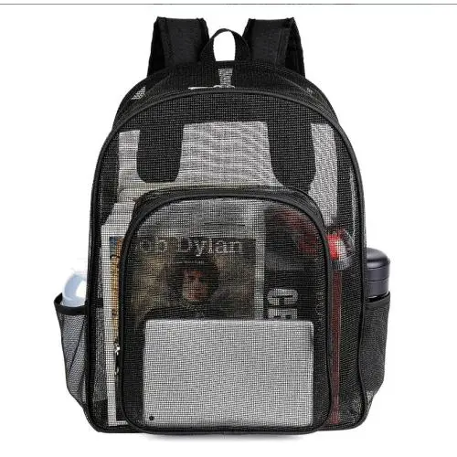 Gelory Heavy Duty Mesh Backpack Black See Through College Student Backpack for Commuting Swimming Travel Beach Outdoor