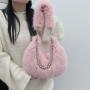 2024 Autumn and Winter Imitation Fox Fur Underarm Bag Pearl Chain Shoulder Bag Furry Bags Ladies Handbag