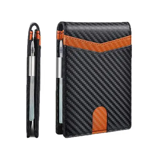 Hot sales RFID money clip wallets carbon fiber leather slim wallet money clip for men
