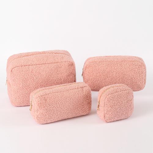 No MOQ Women Personalised Small Pink Black Makeup Bag Terry Cloth Purse Pouch Sherpa Teddy Cosmetic Bag