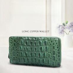 Custom Made Luxury Fashion Genuine Crocodile Skin Leather Women Ladies Green Long Zipper Credit Card Wallet For Woman