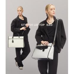 LOVEVOOK 2pcs 15.6in Vintage Leather Tote Bag Business Work Bags Office Briefcase with Clutch Purse Handbag Laptop Bag for Women