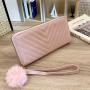 2024 Ladies New V Tattoo Flower Fur Ball Long Wallet Casual Coin Purse Fashionable Portable Single Strap Bag Chains Gift Bag