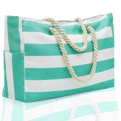 ZR940 Wholesale Customized High Quality OEM Striped Knitted Cotton Canvas Tote Bag Shopping Bag Beach Bag Rope Handle Vacation