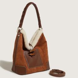 2024 autumn and winter new lamb wool stitching versatile Tote Bag armpit tide popular wool bag